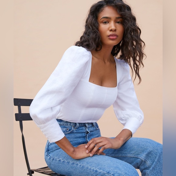 Reformation Stilton Linen Top in White - Picture 3 of 5